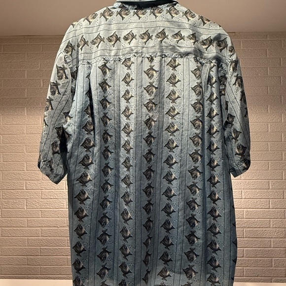 Men's Casual Blue Patterned Button Down Shirt 100% Silk - Picture 2 of 3